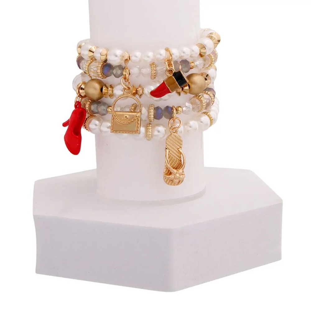Elegant Gold and Red Charm Bracelet Set